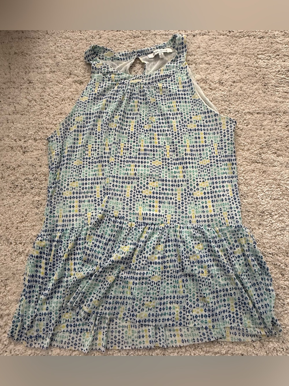 Rose + Olive M Medium Geometric Print Ruffle Hem Sleeveless Tunic Top blouse